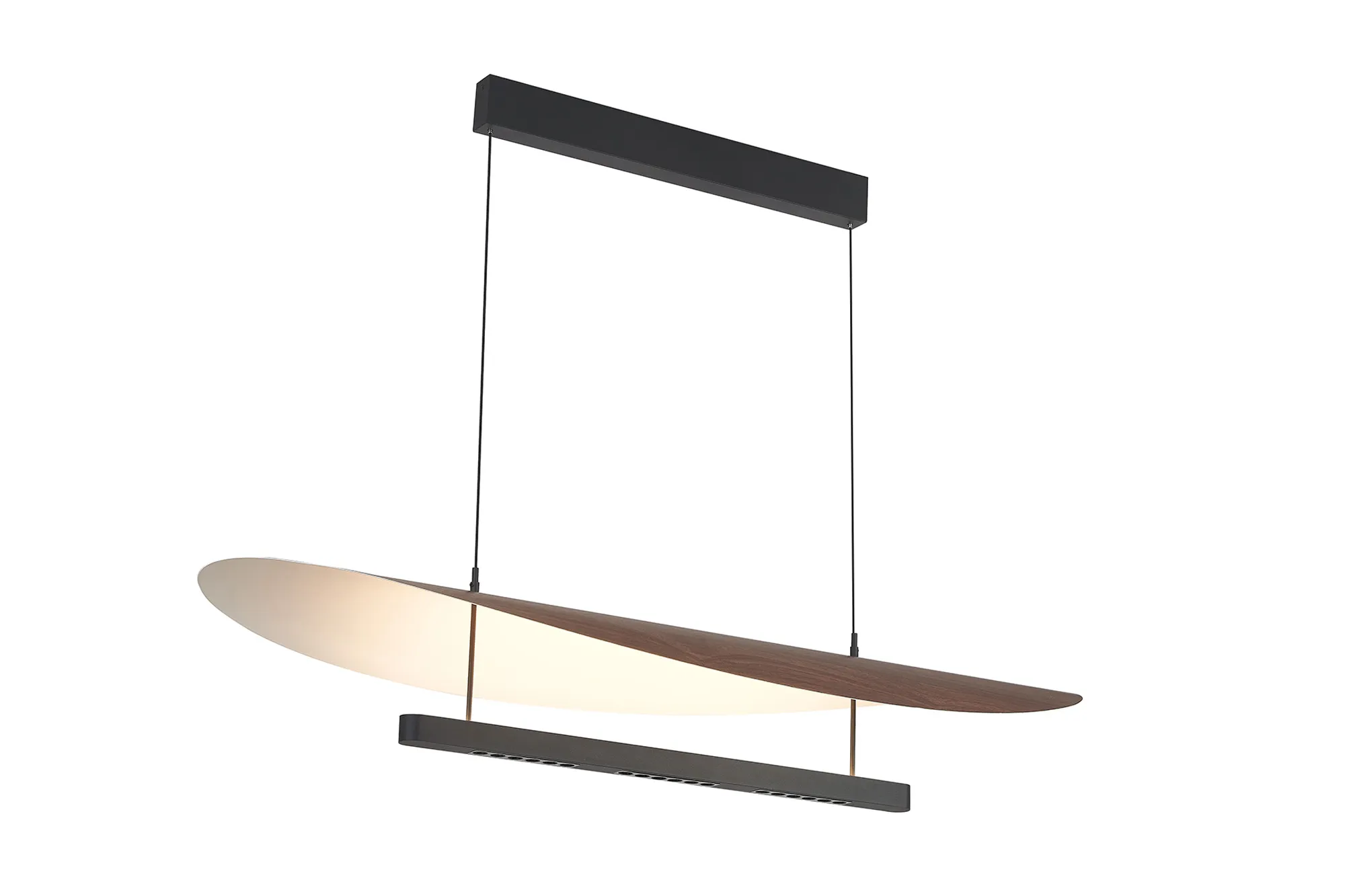 M9822  Abisal CCT 1.2m Pendant, 40W LED, 2700-5700K Remote Control, 5360lm, Black/Dark Wood